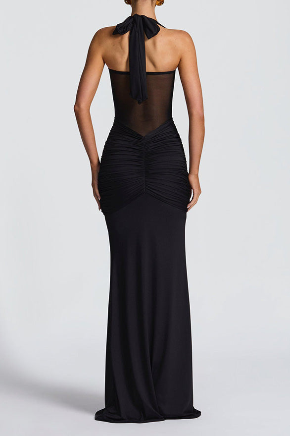 Mesh Mermaid Tie-Back Bodycon Maxi Dress