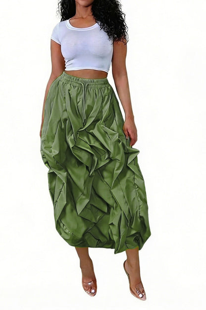 Ruched Drawstring Parachute Maxi Skirt