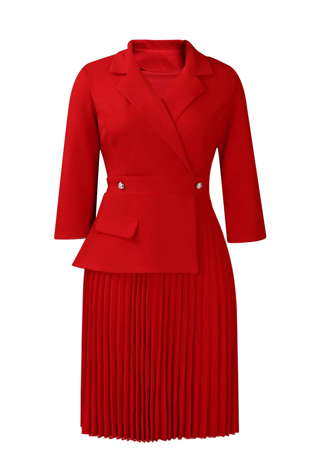 Pleated Blazer Collar Dress