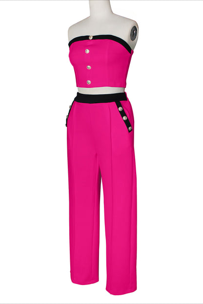 Wide-Leg Pant Suit with Wrap Detail Top