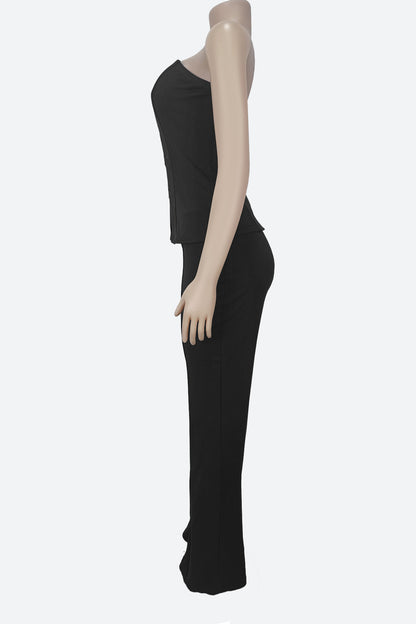 Strapless Gold Button Top & Fitted Pants Set