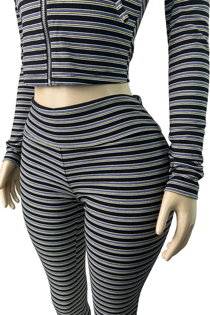 Striped Zip Hoodie & Foldover Capri Pants Set