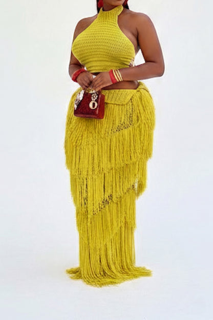 2-Piece Crochet Fringe Skirt Set