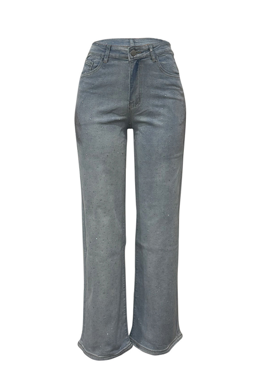 Wide-Leg High-Waist Rhinestone Jeans