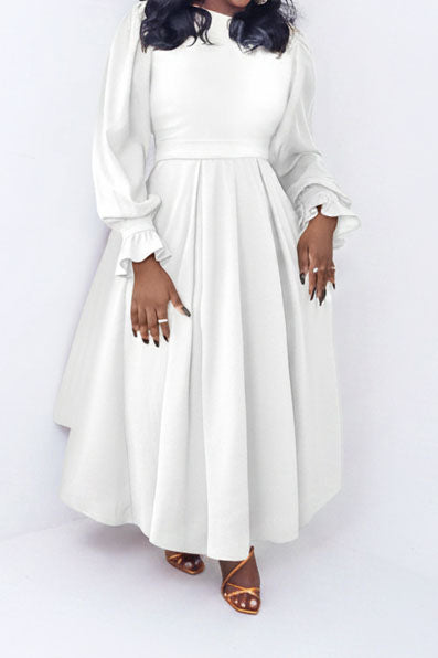 Plus Size Ruffle Cuff Pleated A-Line Midi Dress
