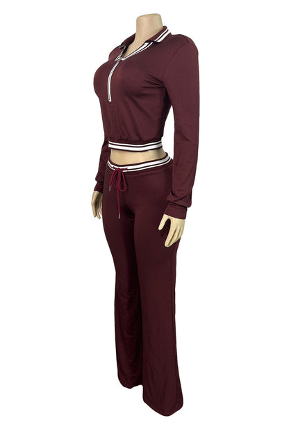 Half Zip Collar Top and Drawstring Pants Set