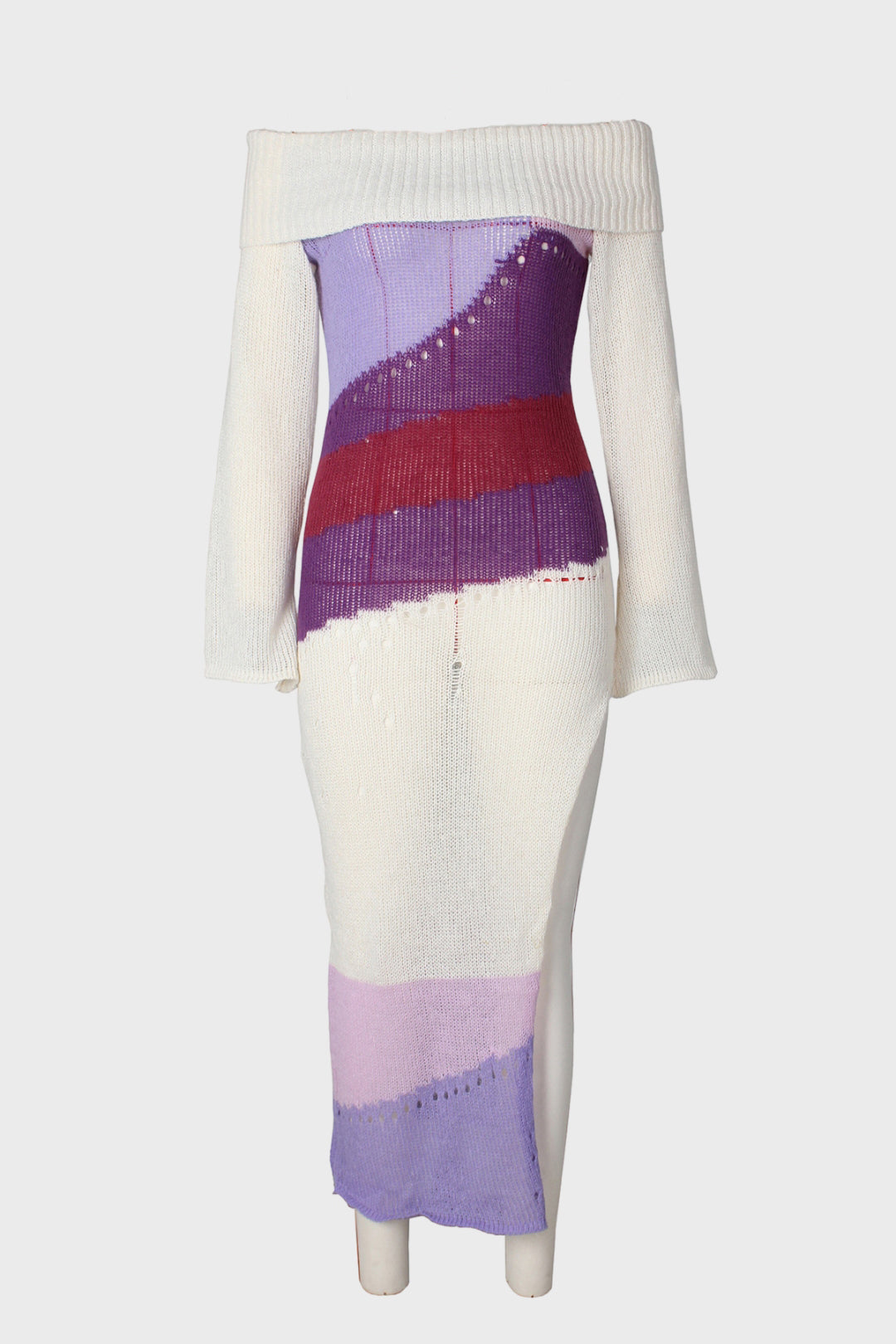 Purple Sheer Knitted Midi Dress