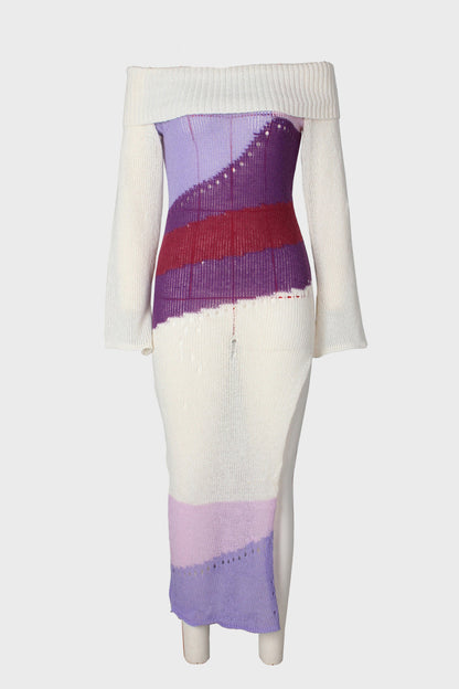 Purple Sheer Knitted Midi Dress