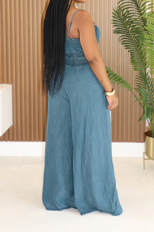 Smocked Crop Top & Wide Leg Pants Set