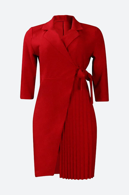 Three-Quarter Sleeves Tie Waist Mini Dresses
