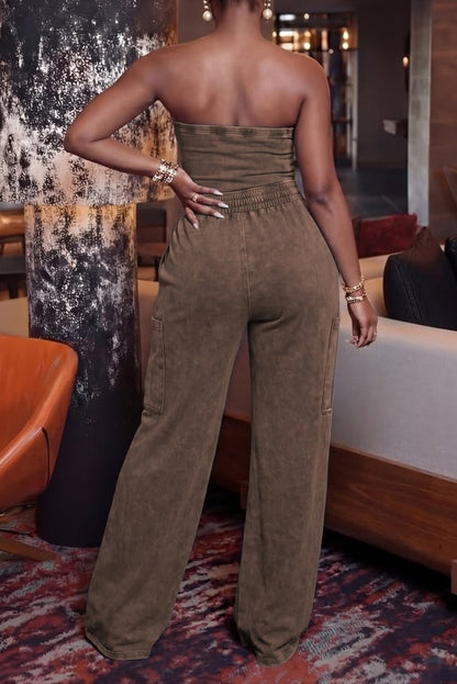 Mineral Wash Bandeau Cargo Jumpsuit