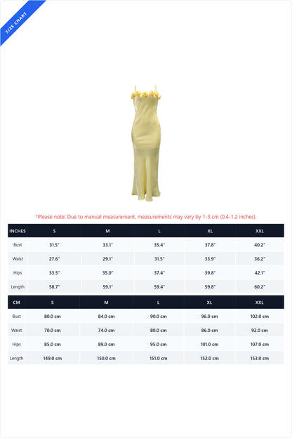 3D Floral Rosette Satin Maxi Dress