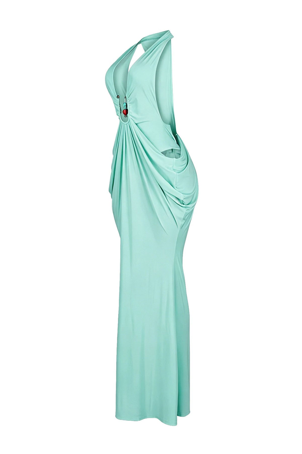 Plunging Halter Beaded Cutout Maxi Dress