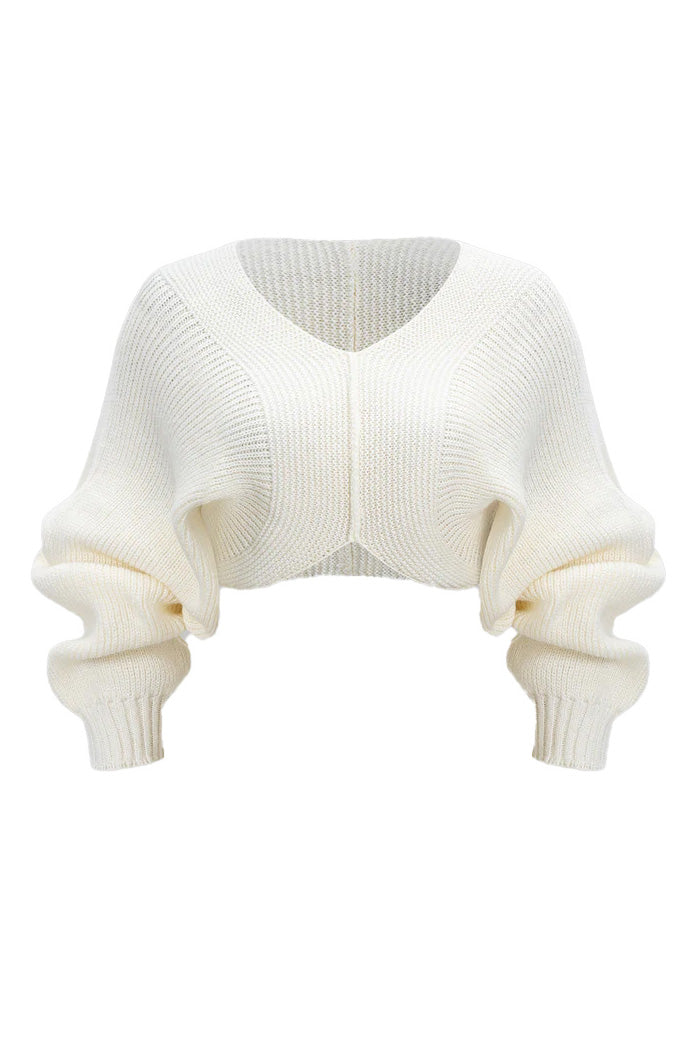 Knit V-Neck Long-Sleeve Top