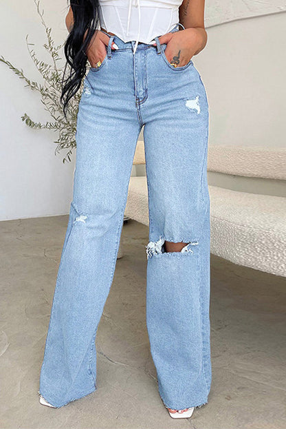 High Waist Light Washed Ripped Jeans