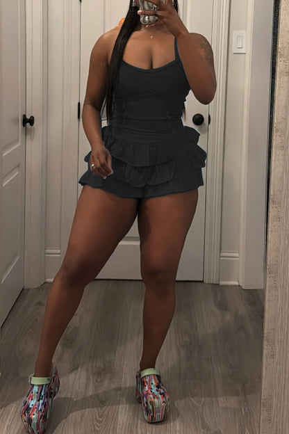 Washed Camisole and Ruffle Skort Set