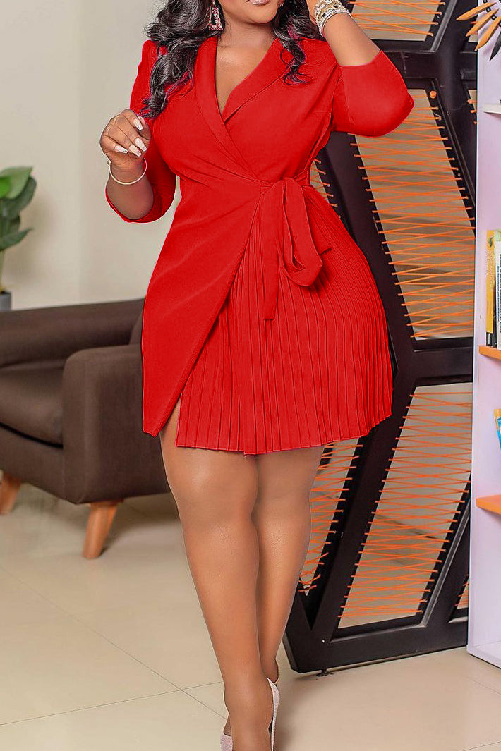 Three-Quarter Sleeves Tie Waist Mini Dresses