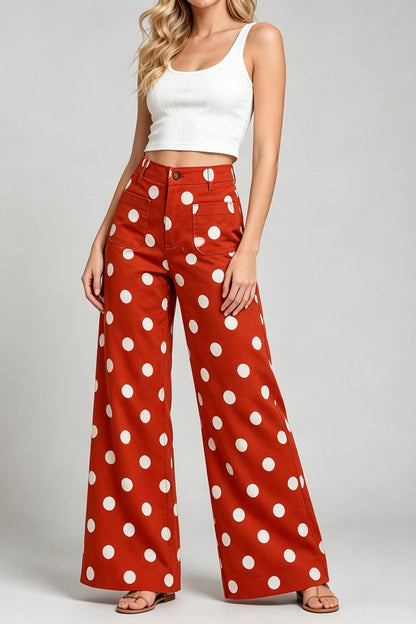 Polka Dot High Rise Wide Leg Jeans