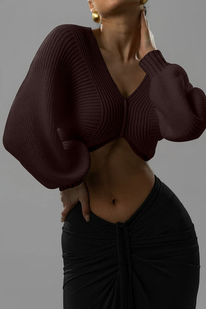 Knit V-Neck Long-Sleeve Top