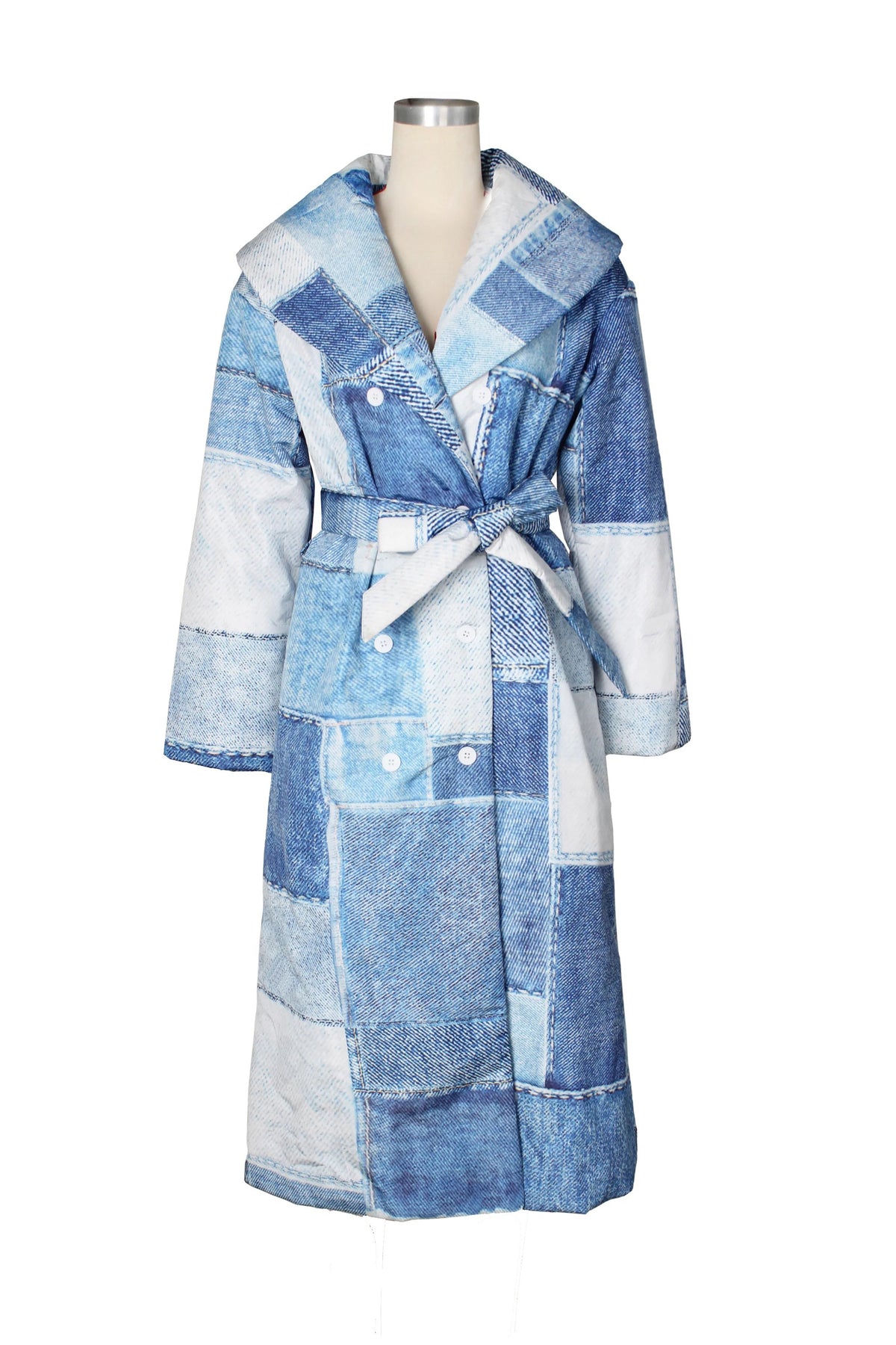 Denim Trench Puffer Coat
