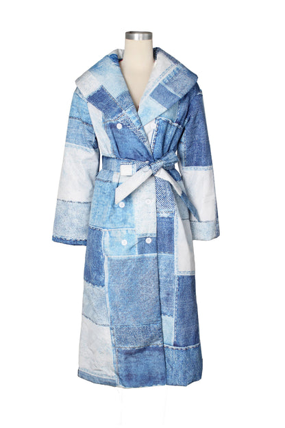 Denim Trench Puffer Coat