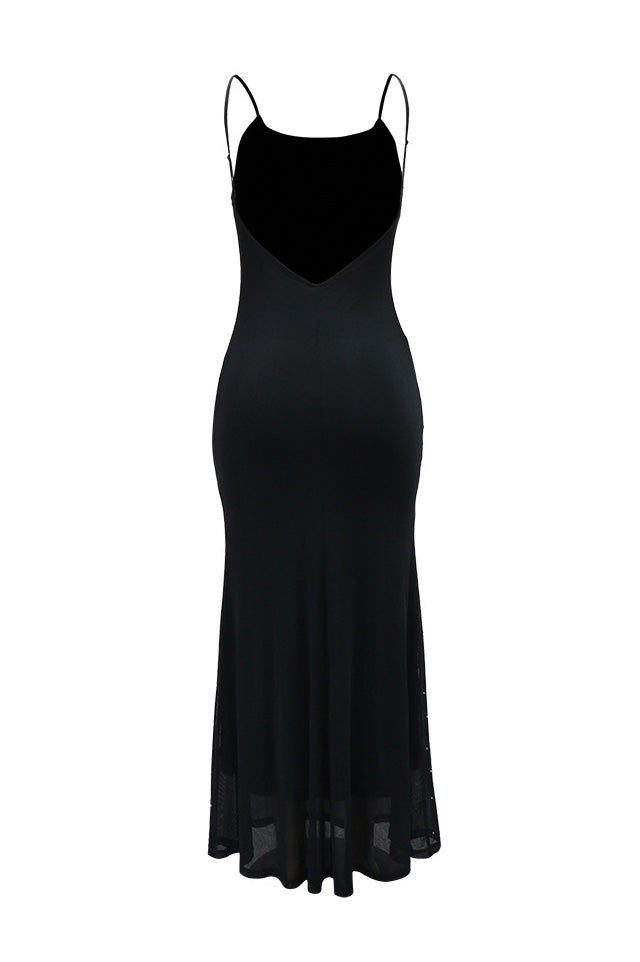 Rhinestone and Pearl Mesh Mermaid Maxi Dress