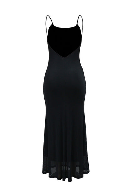 Rhinestone and Pearl Mesh Mermaid Maxi Dress