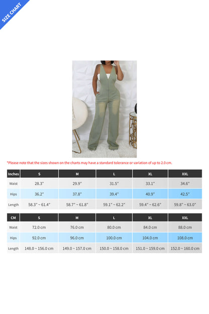 Slim Fit Stretch Washed Denim Jumpsuit