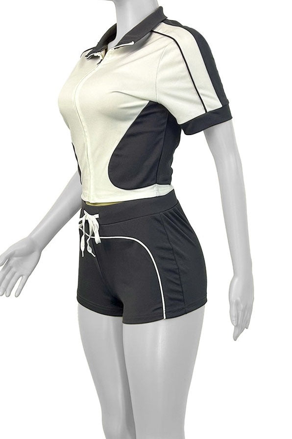 Long Sleeve Zipper Bodycon Shorts Tracksuit Sets