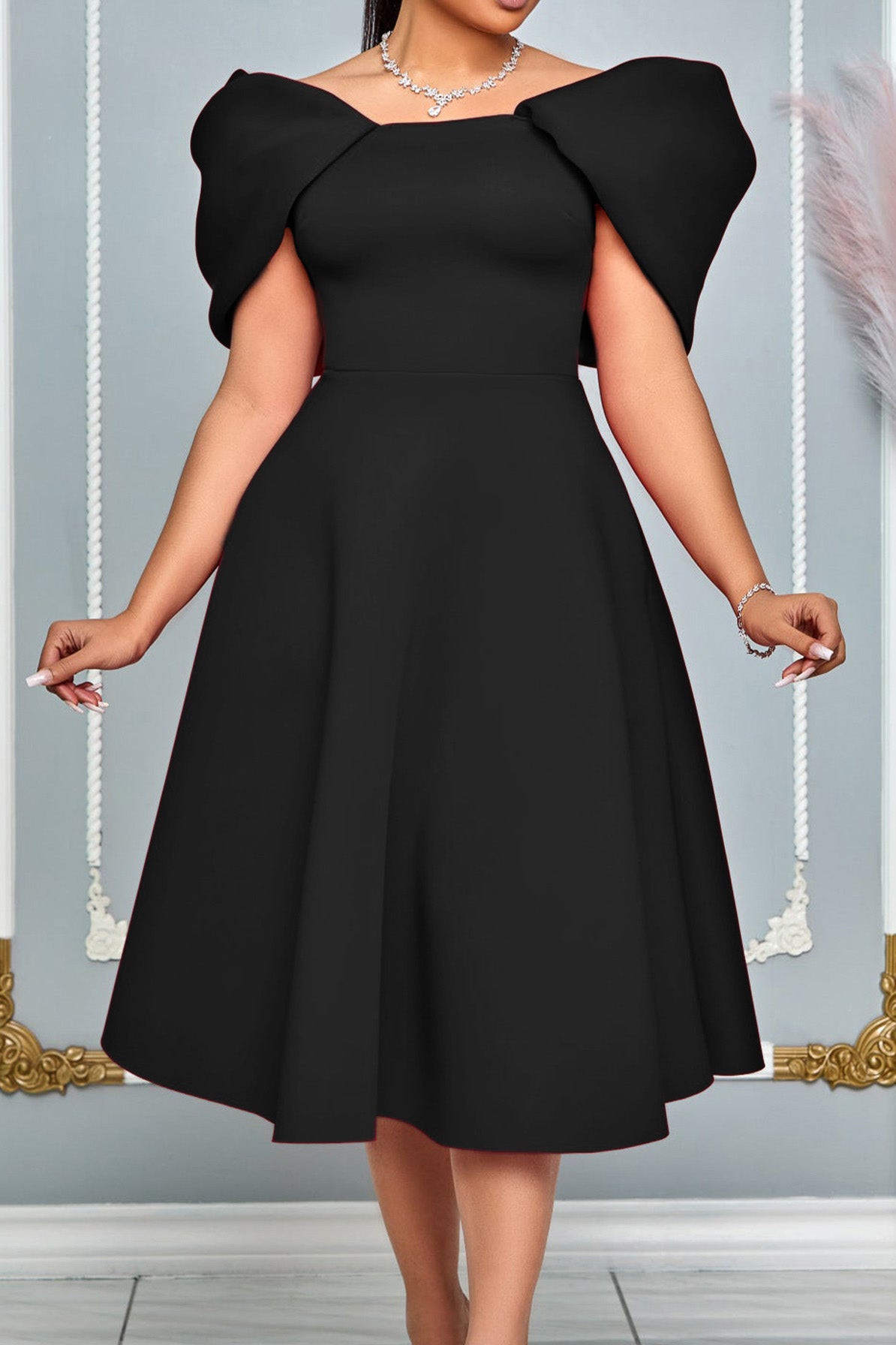 Off-Shoulder Ruffle Fit & Flare Midi Dress