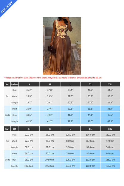 Printed Crop Tank with High Waist Pleated Skirt