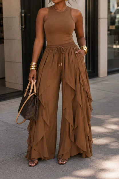 Layered Drape Wide Leg Pant