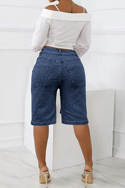 Rhinestone Denim Bermuda Shorts