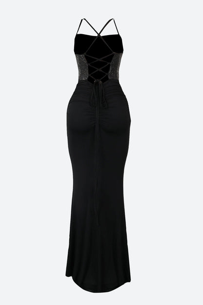 Rhinestone Lace-Up Cutout Mermaid Dress