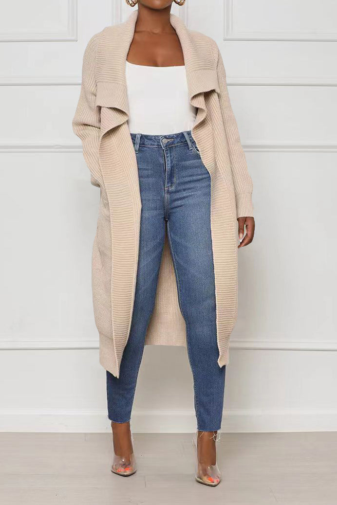 Solid Color Long Knit Cardigans