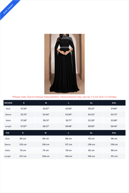 Embellished High-Neck Cape-Sleeve Maxi Dress