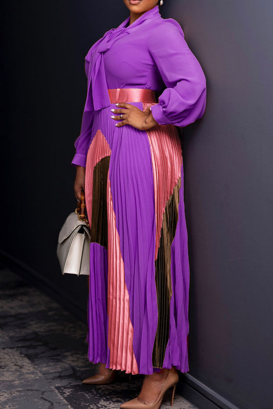 Long-Sleeved Top Elegant Pleated Dress