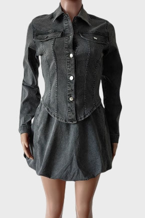 Denim Pleated Mini Skirt Sets