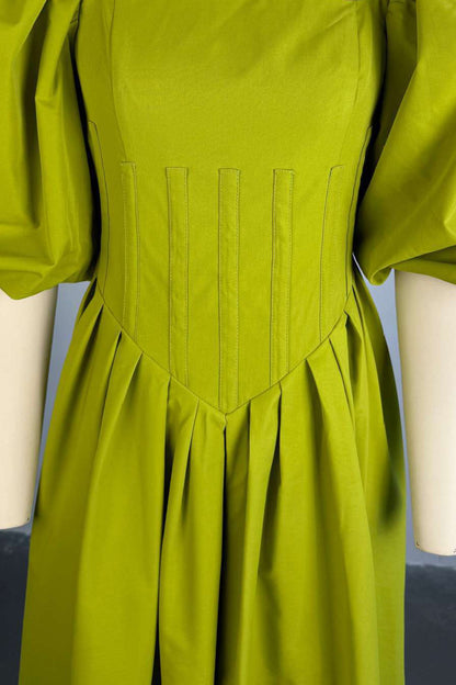 Puff Sleeve Corset Midi Dress
