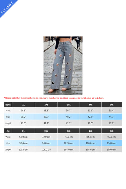 Oversized Grommet Cutout Wide Leg Jeans