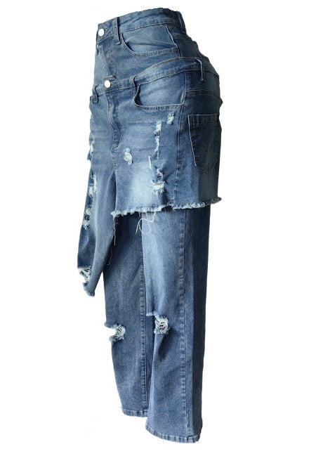 Double Layer Statement Distressed Jeans