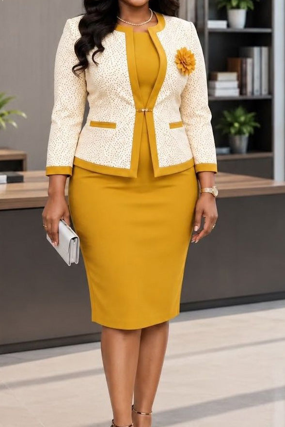Contrast-Trim Jacket & Sheath Dress Set