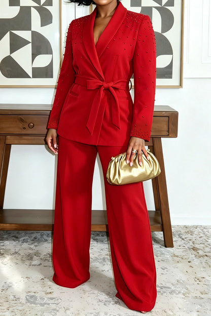 Pearl Embellished Wrap Suit Set