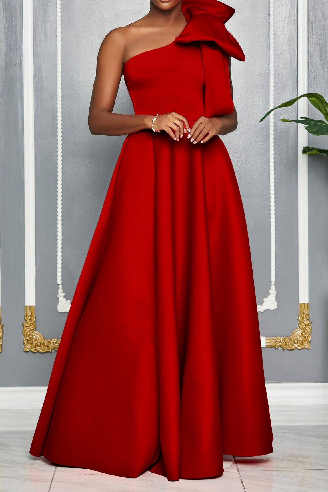 Single Shoulder Bow Detail Maxi Dress
