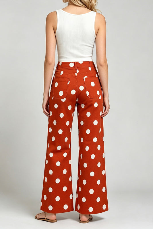 Polka Dot High Rise Wide Leg Jeans