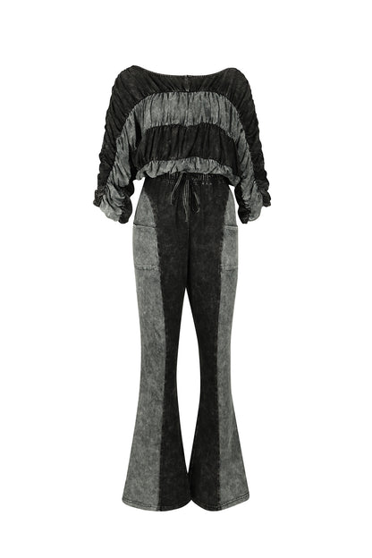 Ruched Crop Top and Lounge Pant Set