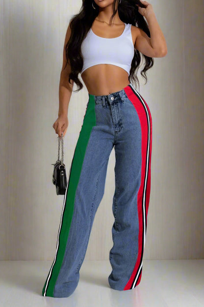 Wide Jeans with Wide Contrast Side Lines