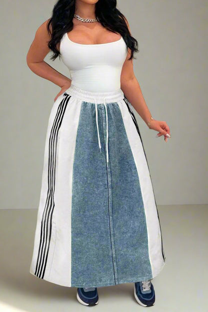 Wide Denim Skirts with Wide Contrast Side Lines