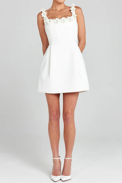 Square Collar Flower Bandage Mini Dress