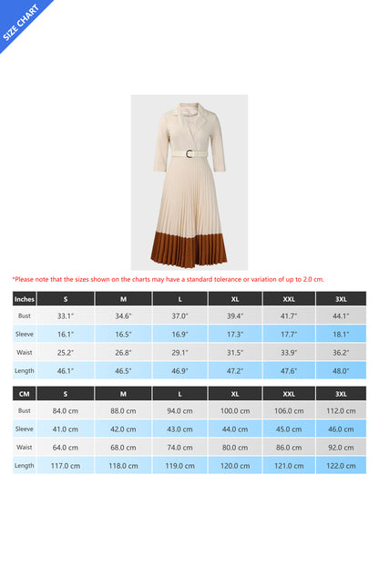 Two-Tone Belted Pleated Dress